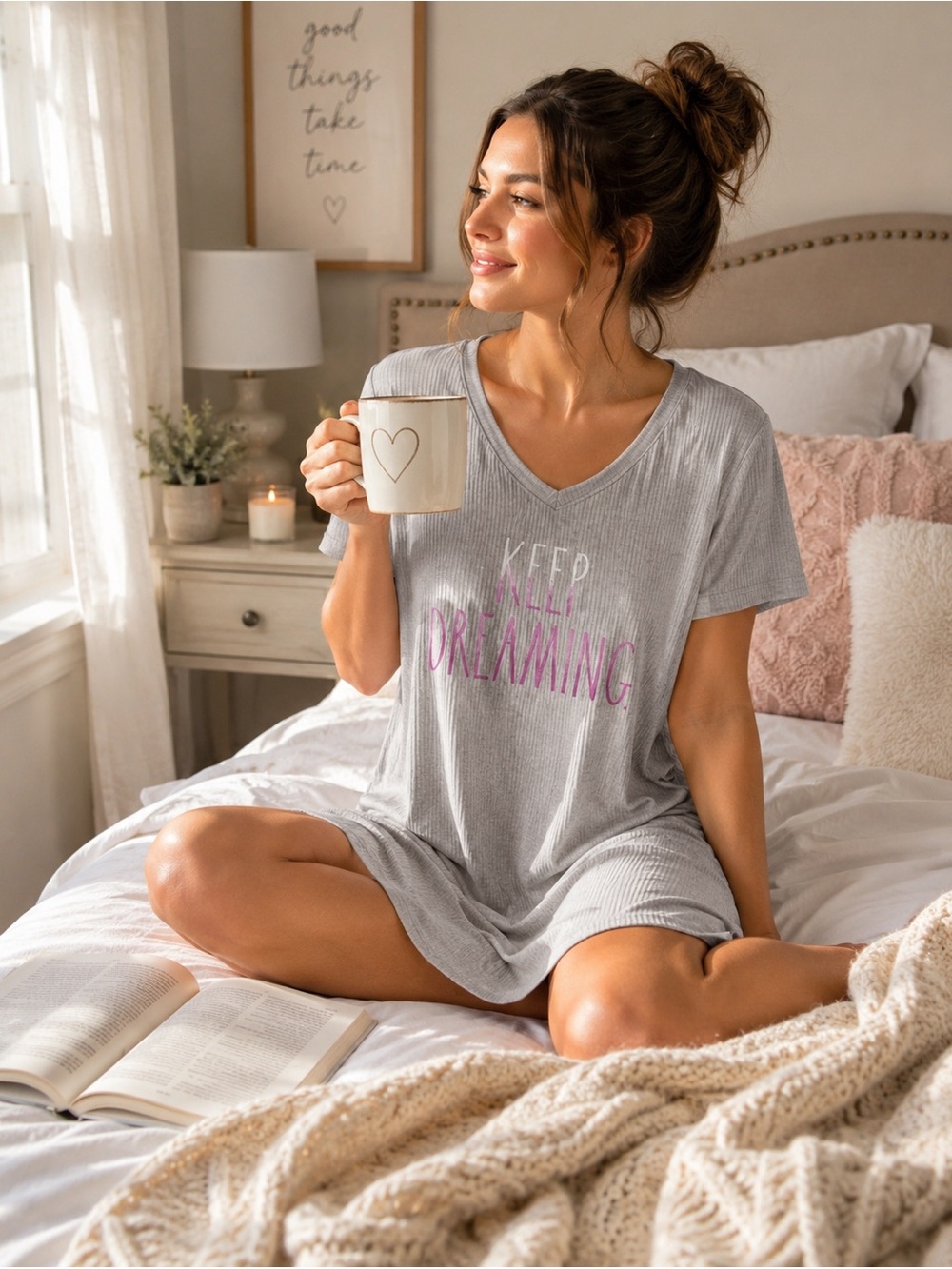 RAE DUNN Keep Dreaming  Short Sleeve Sleep Shirt Lounge Dress Nightgown Small - Picture 2 of 14